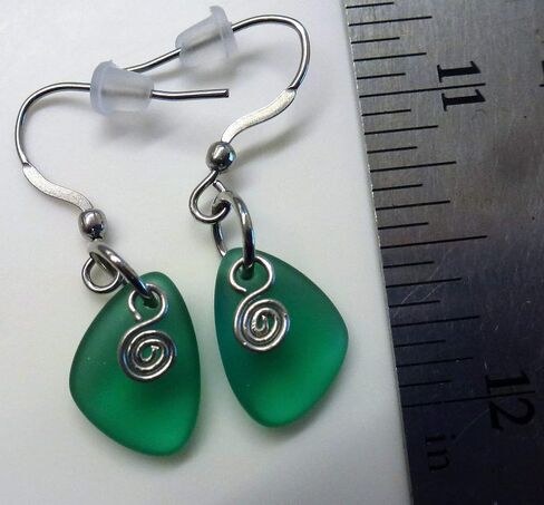 Green Sea Glass Earrings Small 0.5 Inches Nautical Ocean Coast Hawaiian Foam Beach Handmade Mermaid Tears Jewelry for Women and Girls Gift Under 20 Dollars in Saudi Arabia