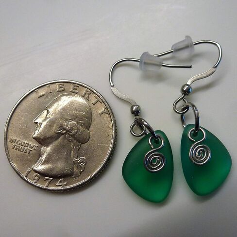Green Sea Glass Earrings Small 0.5 Inches Nautical Ocean Coast Hawaiian Foam Beach Handmade Mermaid Tears Jewelry for Women and Girls Gift Under 20 Dollars in Saudi Arabia