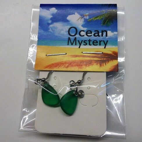 Green Sea Glass Earrings Small 0.5 Inches Nautical Ocean Coast Hawaiian Foam Beach Handmade Mermaid Tears Jewelry for Women and Girls Gift Under 20 Dollars in Saudi Arabia