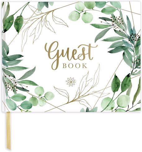 bloom daily planners Wedding Guest Book - 120 Pages Sign-in Registry Log Guestbook (7" x 9") - Hardbound Cover with Eucalyptus, Gold Foil, Gilded Edges and Gold Page Marker - Boho Greenery in Kuwait