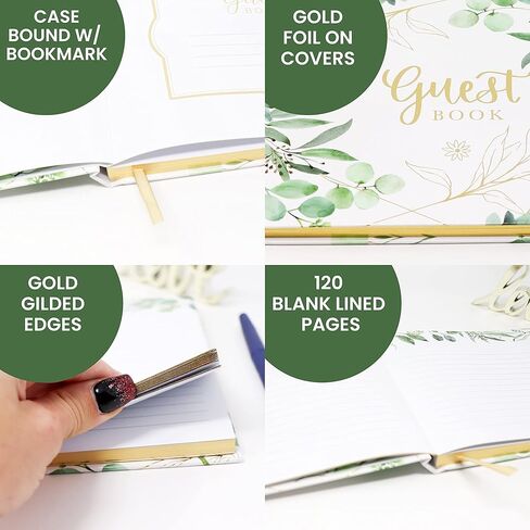 bloom daily planners Wedding Guest Book - 120 Pages Sign-in Registry Log Guestbook (7" x 9") - Hardbound Cover with Eucalyptus, Gold Foil, Gilded Edges and Gold Page Marker - Boho Greenery in Kuwait