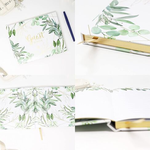 bloom daily planners Wedding Guest Book - 120 Pages Sign-in Registry Log Guestbook (7" x 9") - Hardbound Cover with Eucalyptus, Gold Foil, Gilded Edges and Gold Page Marker - Boho Greenery in Kuwait