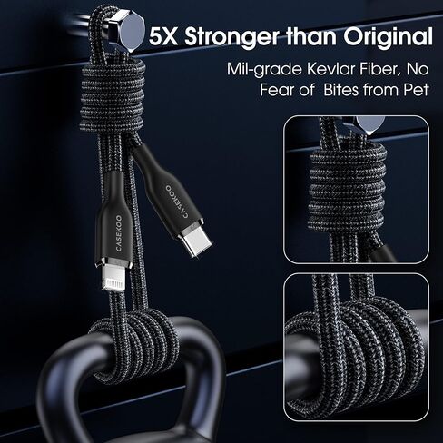 ترقية CASEKOO 2023 [الشحن الأسرع والأكثر أمانًا] [لا ينكسر أبدًا] سلك شاحن iPhone معتمد من Apple MFi بطول 6 أقدام، كابل USB C مجدول من النايلون لهاتف iPhone 14/13/12 Pro Max in Kuwait