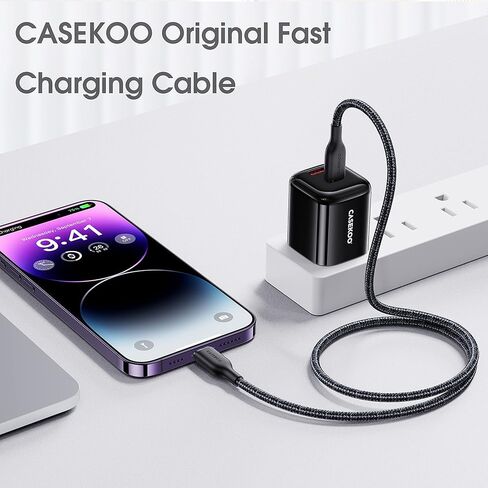ترقية CASEKOO 2023 [الشحن الأسرع والأكثر أمانًا] [لا ينكسر أبدًا] سلك شاحن iPhone معتمد من Apple MFi بطول 6 أقدام، كابل USB C مجدول من النايلون لهاتف iPhone 14/13/12 Pro Max in Kuwait