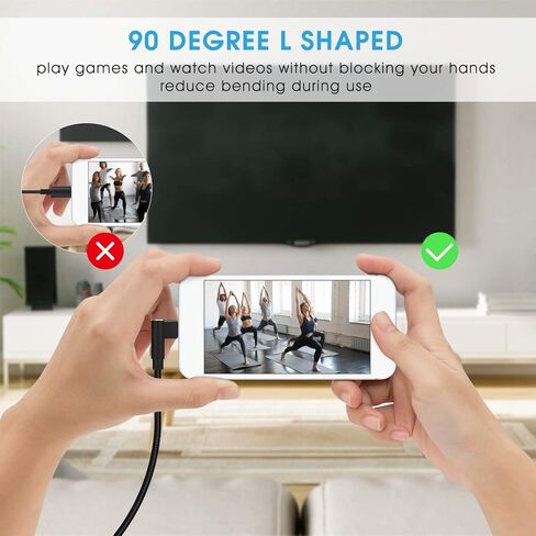 كابل Aceyoon Apple MFi معتمد بطول 2 متر/6 قدم USB C إلى كابل Ligthning، زاوية يمنى 90 درجة شحن سريع سلك مجدول من النايلون متوافق مع iPhone 14 13 12 11 8 7 Pro SE Max XS XR، iPad in Kuwait