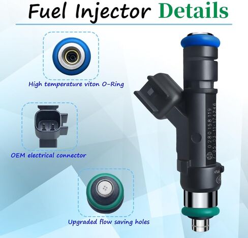 حاقن الوقود لسيارة جيب رانجلر 3.8L 2007-2010، لكرايسلر تاون آند كانتري 3.3L/3.8L 2008-2010، لدودج جراند كارافان 3.3L/3.8L 2008-2010، لفولكس فاجن روتان 3.8L 2009-2010، 0280158119 (6 قطع) ) in Kuwait
