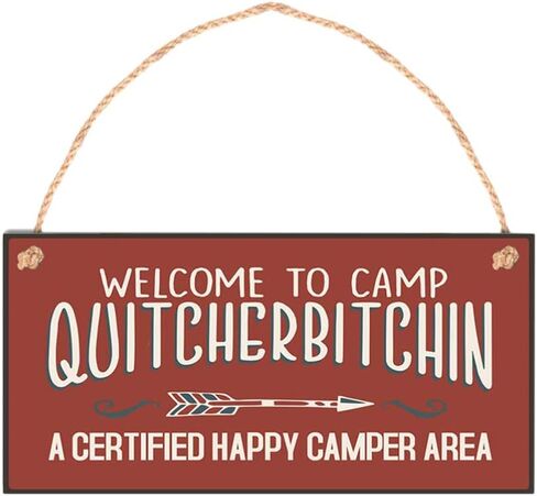 Supvox Welcome to Camp Quitcherbitchin Plaque Hanging Wooden Sign Home Decor in Saudi Arabia
