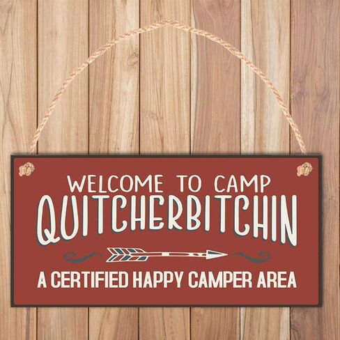 Supvox Welcome to Camp Quitcherbitchin Plaque Hanging Wooden Sign Home Decor in Saudi Arabia