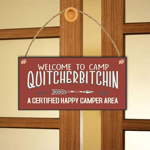 Supvox Welcome to Camp Quitcherbitchin Plaque Hanging Wooden Sign Home Decor in Saudi Arabia