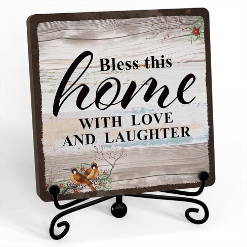 Family Signs For Home Decor, Bless This Home With Love And Laughter Desk Decoration Wood Sign, Inspirational Plaque For Home Bedroom Living Room, Gifts For Family, Housewarming Gift For Woman Man -A49 in Saudi Arabia