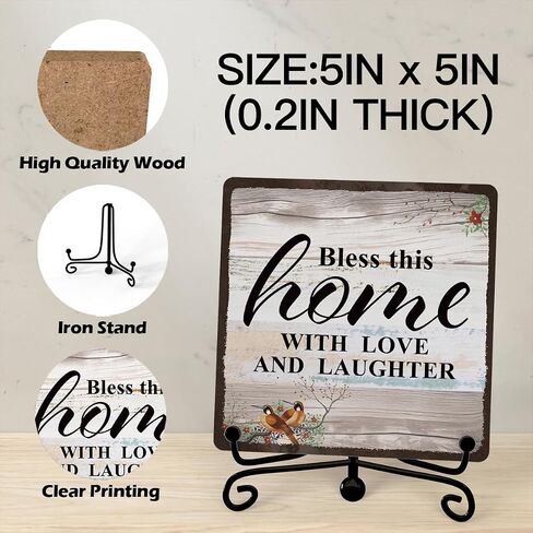 Family Signs For Home Decor, Bless This Home With Love And Laughter Desk Decoration Wood Sign, Inspirational Plaque For Home Bedroom Living Room, Gifts For Family, Housewarming Gift For Woman Man -A49 in Saudi Arabia