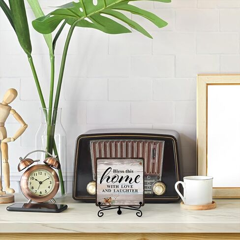 Family Signs For Home Decor, Bless This Home With Love And Laughter Desk Decoration Wood Sign, Inspirational Plaque For Home Bedroom Living Room, Gifts For Family, Housewarming Gift For Woman Man -A49 in Saudi Arabia