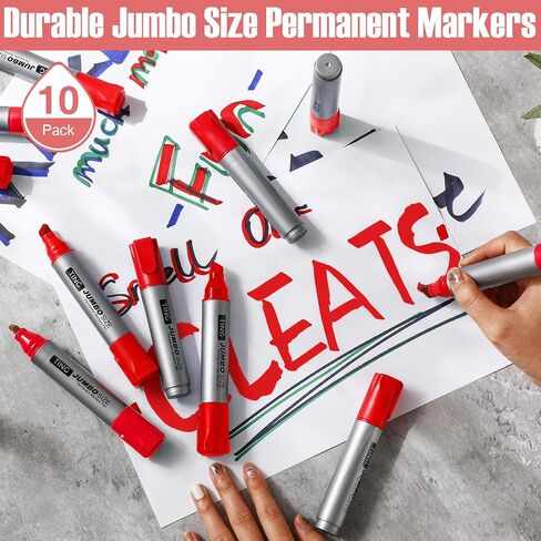Fuutreo 10 Pack Jumbo Permanent Markers Bulk Large Chisel Tip Permanent Markers Quick Drying Waterproof Big Huge Poster Pens for Office, Logistics Company and More(Rich Color) in Kuwait
