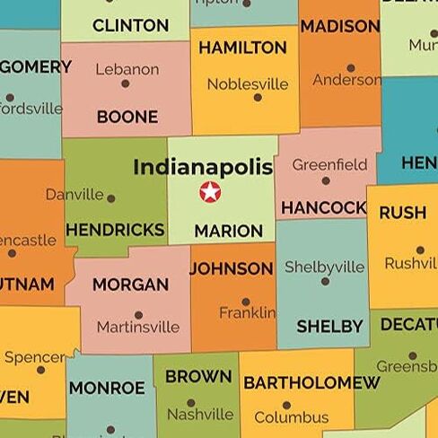 Indiana Counties Map - Standard - 36" x 52.25" Laminated in Saudi Arabia