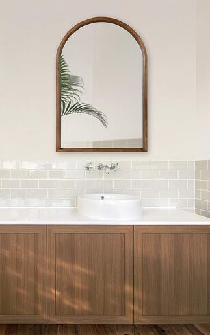 Kate and Laurel Hutton Rustic Modern Farmhouse Arch Mirror, 24" x 36", Natural Wood Finish in Saudi Arabia