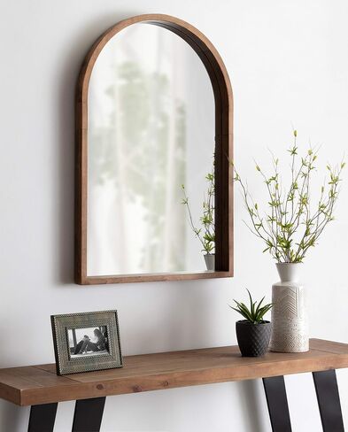 Kate and Laurel Hutton Rustic Modern Farmhouse Arch Mirror, 24" x 36", Natural Wood Finish in Saudi Arabia