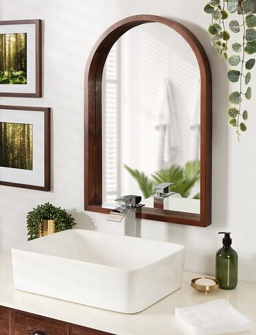 Kate and Laurel Hutton Rustic Modern Farmhouse Arch Mirror, 24" x 36", Natural Wood Finish in Saudi Arabia
