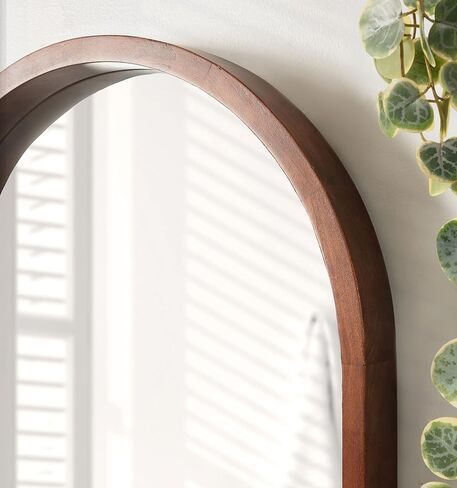 Kate and Laurel Hutton Rustic Modern Farmhouse Arch Mirror, 24" x 36", Natural Wood Finish in Saudi Arabia