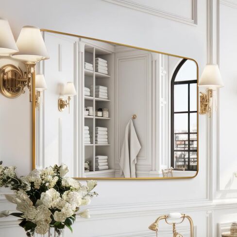 40 x 30 Inch Gold Bathroom Vanity Mirror,Rectangle Wall Mirror for Bathroom, Aluminum Frame 30"x40"Bathroom Mirrors,Wall-Mounted Mirrors,Hangs Horizontally or Vertically in Saudi Arabia