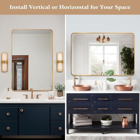 40 x 30 Inch Gold Bathroom Vanity Mirror,Rectangle Wall Mirror for Bathroom, Aluminum Frame 30"x40"Bathroom Mirrors,Wall-Mounted Mirrors,Hangs Horizontally or Vertically in Saudi Arabia