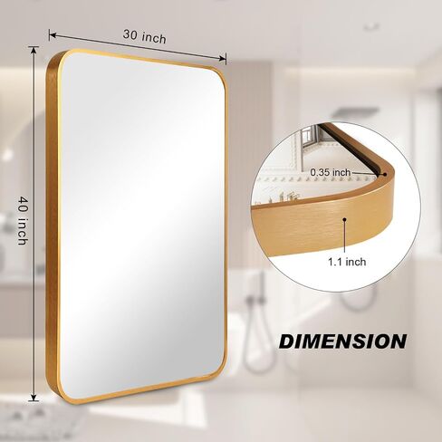 40 x 30 Inch Gold Bathroom Vanity Mirror,Rectangle Wall Mirror for Bathroom, Aluminum Frame 30"x40"Bathroom Mirrors,Wall-Mounted Mirrors,Hangs Horizontally or Vertically in Saudi Arabia