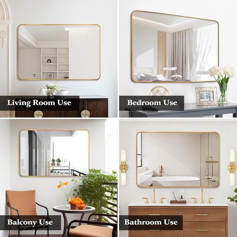 40 x 30 Inch Gold Bathroom Vanity Mirror,Rectangle Wall Mirror for Bathroom, Aluminum Frame 30"x40"Bathroom Mirrors,Wall-Mounted Mirrors,Hangs Horizontally or Vertically in Saudi Arabia
