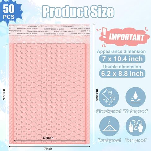 CACASO 50 Pack Bubble Mailers,6x10 Inch Padded Envelopes,Pink Poly Bubble Mailers,Waterproof Mailing Envelopes,Bubble Shipping Envelopes,Self Seal Shipping Bags for Mailing Packing Small Business in Saudi Arabia