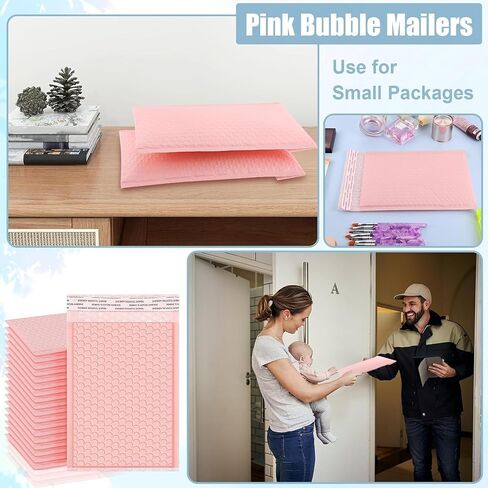 CACASO 50 Pack Bubble Mailers,6x10 Inch Padded Envelopes,Pink Poly Bubble Mailers,Waterproof Mailing Envelopes,Bubble Shipping Envelopes,Self Seal Shipping Bags for Mailing Packing Small Business in Saudi Arabia
