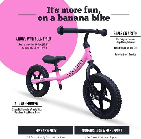 banana bike Kids Balance Bike with Carbon Steel Frame - Adjustable Handlebar, Cushioned Seat, and Puncture-Proof 12" EVA Tires - Ideal for Toddlers Learning Balance - 35''x15.8'' - Blue in Saudi Arabia