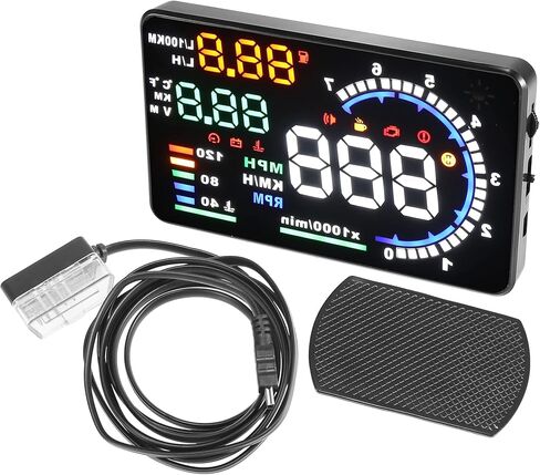 X AUTOHAUX 5.5 Inch HUD Head Up Display Speedometer 5-Color Windshield Screen Display Universal Digital Speedometer Speeding Warning Fuel Consumption KMH/MPH for Car with OBDII EUOBD in Saudi Arabia