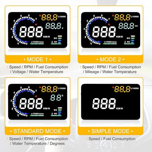 X AUTOHAUX 5.5 Inch HUD Head Up Display Speedometer 5-Color Windshield Screen Display Universal Digital Speedometer Speeding Warning Fuel Consumption KMH/MPH for Car with OBDII EUOBD in Saudi Arabia