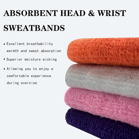 6 Pieces Sweatband Set Sports Headband Wristband Set, Moisture Wicking Athletic Sweatbands 4 Wrist Sweatband and 2 Headbands, Terry Cloth Sweat Absorbing Head Band for Workout in Saudi Arabia