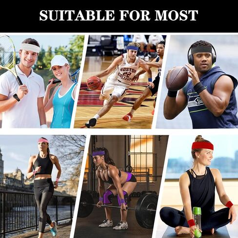 6 Pieces Sweatband Set Sports Headband Wristband Set, Moisture Wicking Athletic Sweatbands 4 Wrist Sweatband and 2 Headbands, Terry Cloth Sweat Absorbing Head Band for Workout in Saudi Arabia