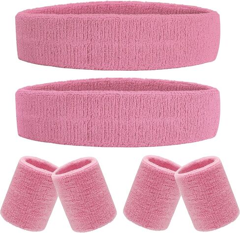 6 Pieces Sweatband Set Sports Headband Wristband Set, Moisture Wicking Athletic Sweatbands 4 Wrist Sweatband and 2 Headbands, Terry Cloth Sweat Absorbing Head Band for Workout in Saudi Arabia