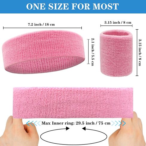 6 Pieces Sweatband Set Sports Headband Wristband Set, Moisture Wicking Athletic Sweatbands 4 Wrist Sweatband and 2 Headbands, Terry Cloth Sweat Absorbing Head Band for Workout in Saudi Arabia