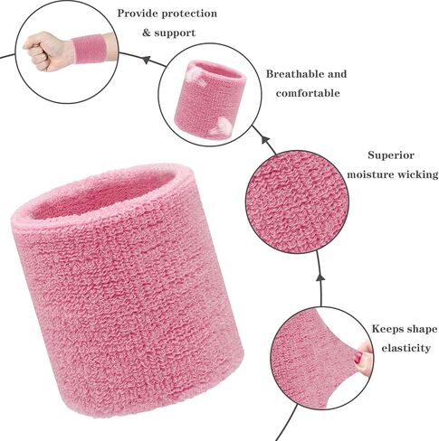 6 Pieces Sweatband Set Sports Headband Wristband Set, Moisture Wicking Athletic Sweatbands 4 Wrist Sweatband and 2 Headbands, Terry Cloth Sweat Absorbing Head Band for Workout in Saudi Arabia