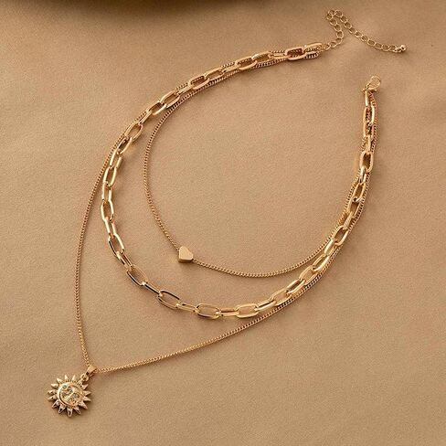 Gold Layered Necklaces for Women, Dainty Layering Chain Necklace Stackable Pendant Choker Necklaces Trendy Jewelry Gifts in Saudi Arabia