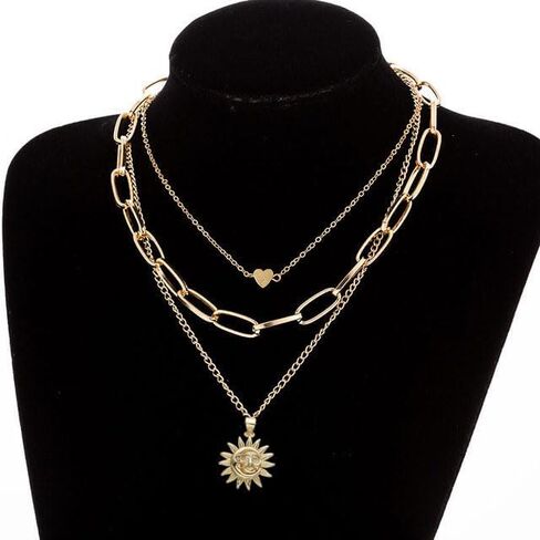 Gold Layered Necklaces for Women, Dainty Layering Chain Necklace Stackable Pendant Choker Necklaces Trendy Jewelry Gifts in Saudi Arabia
