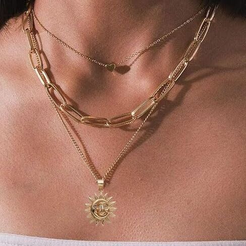 Gold Layered Necklaces for Women, Dainty Layering Chain Necklace Stackable Pendant Choker Necklaces Trendy Jewelry Gifts in Saudi Arabia