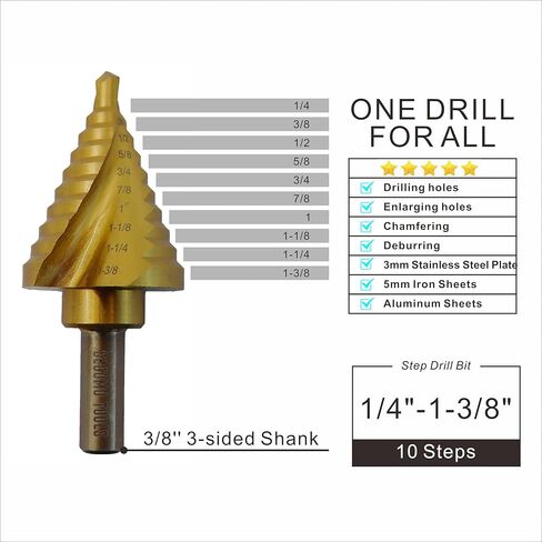 أدوات سيجومو 1/4 بوصة إلى 7/8 بوصة من الفولاذ عالي السرعة (HSS) M35 11 خطوة 2 فلوت حلزوني صناعي مطلي بالتيتانيوم (قطعة واحدة) - SDBM351478 in Kuwait