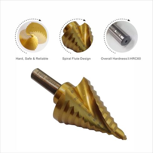 أدوات سيجومو 1/4 بوصة إلى 7/8 بوصة من الفولاذ عالي السرعة (HSS) M35 11 خطوة 2 فلوت حلزوني صناعي مطلي بالتيتانيوم (قطعة واحدة) - SDBM351478 in Kuwait