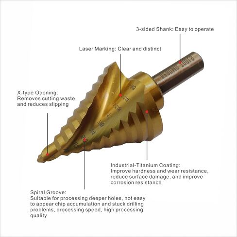 أدوات سيجومو 1/4 بوصة إلى 7/8 بوصة من الفولاذ عالي السرعة (HSS) M35 11 خطوة 2 فلوت حلزوني صناعي مطلي بالتيتانيوم (قطعة واحدة) - SDBM351478 in Kuwait
