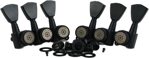 Guitar Locking Tuners (3R + 3L) - 1:18 Gear Ratio Lock String Tuning Key Pegs Machine Heads with Tulip Shaped Knob Replacement Guitar Accessories (E-104SP, Black) in Saudi Arabia