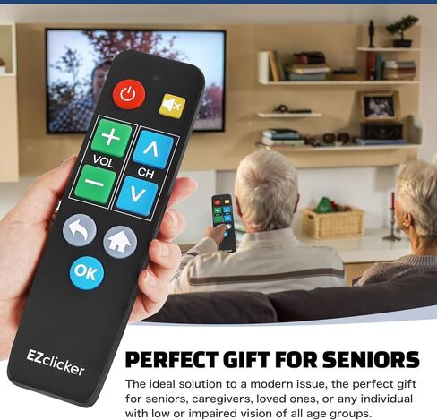 زر كبير للتحكم عن بعد في التلفاز للتحكم عن بعد | جهاز التحكم عن بعد لكبار السن، للأشخاص الذين يعانون من الخرف، جهاز التحكم عن بعد بالأشعة تحت الحمراء (أسود) in Kuwait