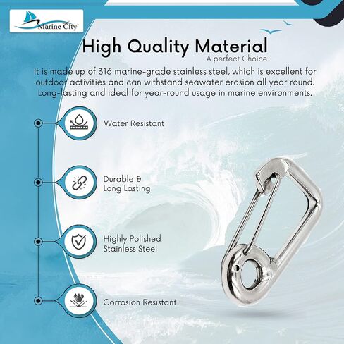 MARINE CITY Heavy Duty 316 Grade Stainless Steel Wire Gate Carabiner Spring Snap Hook 3 Inches for Boats – RVs – Backpacks – Camping – Hiking (Pack of 1) in Saudi Arabia