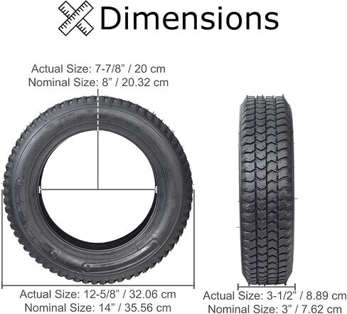 إطار أسود هوائي مقاس 3.00-8 × 14×3 بوصة مع مداس Q133 ومجموعة أنبوب داخلي - يناسب Pride Pursuit XL (SC714) مع أرقام تسلسلية قبل SE815712053FV0، إطارات سكوتر التنقل in Saudi Arabia