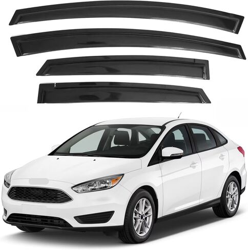 حاجب النافذة متوافق مع Ford Focus Sedan & Hatchback 2012-2018، شريط حماية من المطر متين للغاية، عاكس نافذة جانبي للتهوية والرياح والشمس، 2012 2013 2014 2015 2016 2017 2018 in Saudi Arabia