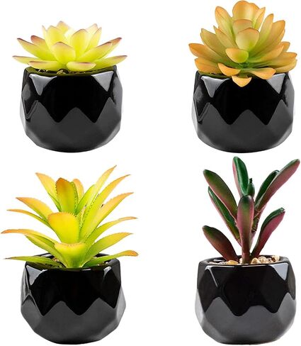 4Pcs Artificial Plants Succulent in Black Ceramic Pots, Small Fake Plants for Office Desk,Window sill, Bathroom, Living Room Aesthetic Decor in Saudi Arabia