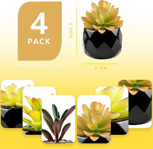 4Pcs Artificial Plants Succulent in Black Ceramic Pots, Small Fake Plants for Office Desk,Window sill, Bathroom, Living Room Aesthetic Decor in Saudi Arabia