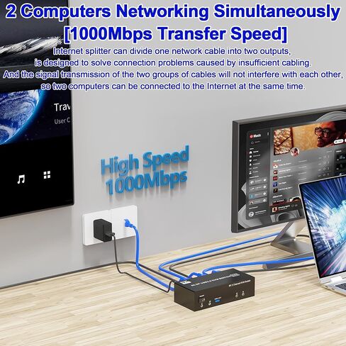 محول 8K@60 هرتز USB3.0 KVM 3 شاشات 2 جهاز كمبيوتر 4K@144 هرتز، DP1.4 Displayport KVM Switch شاشة ثلاثية لجهازي كمبيوتر مشاركة 3 شاشات، موزع RJ45 Ethernet 1 إلى 2، منفذ ميكروفون صوتي و3 أجهزة USB3.0 in Kuwait